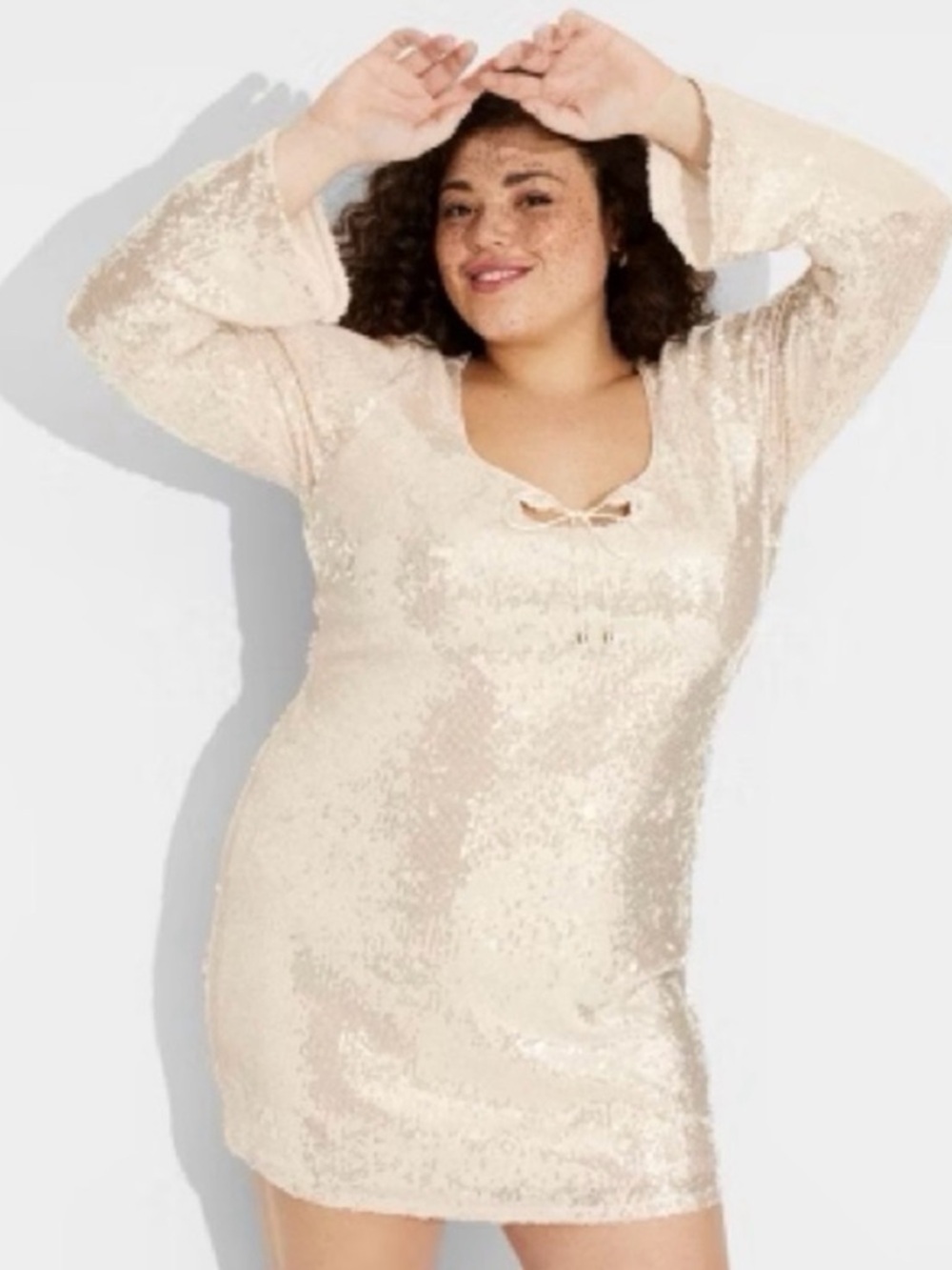 wild fable Champagne Sequin Bell-Sleeve Mini Dress